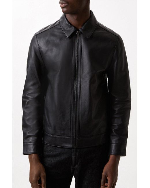 Burton Black Collared Leather Jacket for men