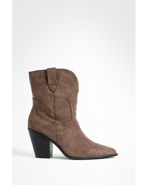 Boohoo Brown Wide Fit Stitch Detail Cowboy Boots
