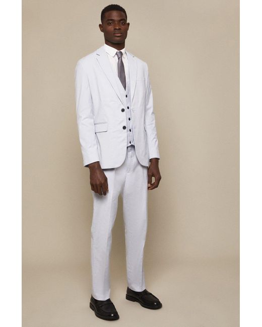 Burton White Tailored Fit Blue Cotton Stretch Suit Jacket for men