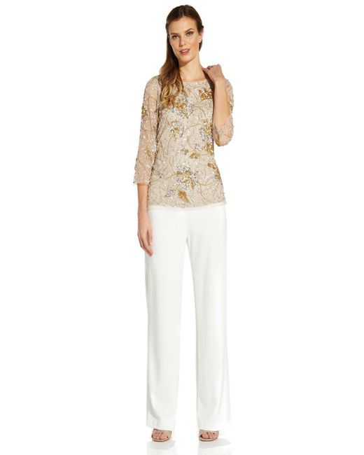 Adrianna Papell White Covered Beaded Top