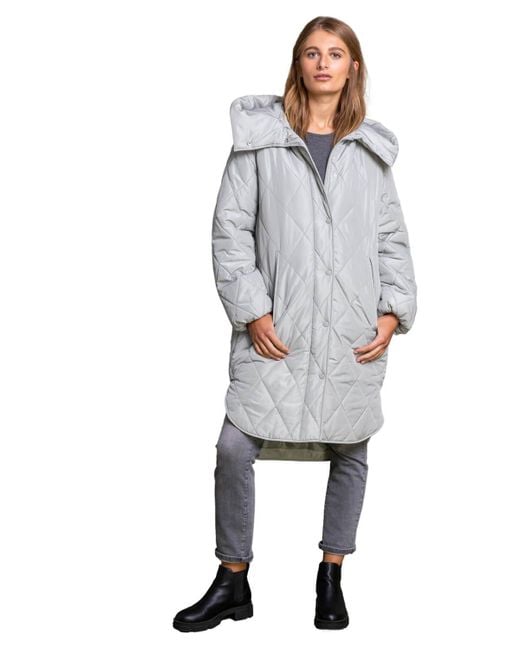 Roman Gray Hooded Longline Quilted Coat