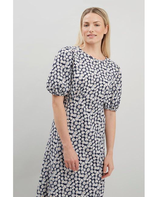 Wallis Blue Tall Navy Daisy Puff Sleeve Tiered Midi Dress
