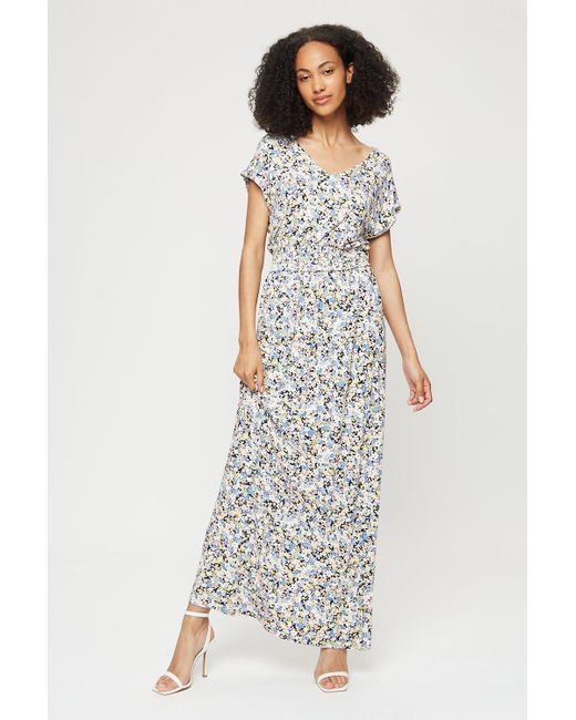 Dorothy Perkins White Tall Multi Floral Roll Sleeve Maxi Dress