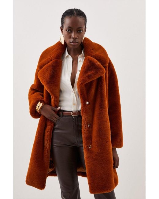 Karen Millen Brown Faux Fur Cocoon Short Coat