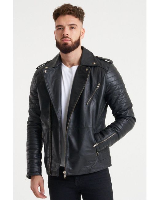 Barney's Originals Gray Ribbed Leather Jacket for men