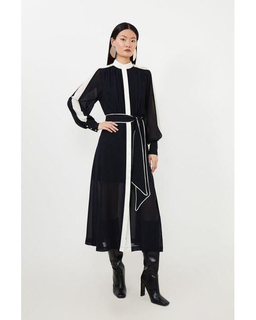 Karen Millen Black Petite Military Mono Belted Woven Midi Dress