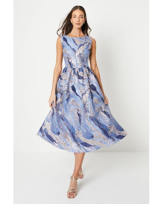 Coast Blue Slash Neck Jacquard Midi Dress