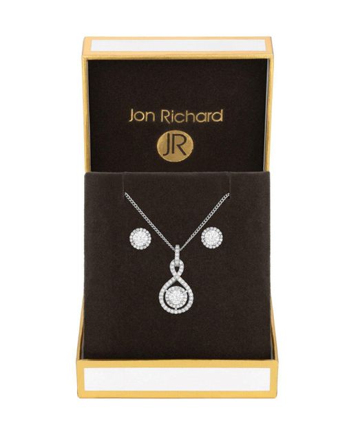 Jon Richard Black Rhodium Plated Cubic Zirconia Infinity Pendant And Earring Set - Gift Boxed