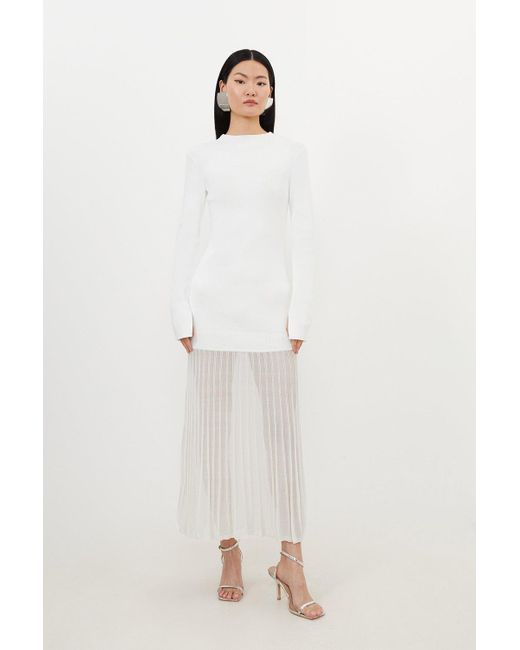 Karen Millen White Viscose Blend Knit Sheer Skirt Midaxi Dress