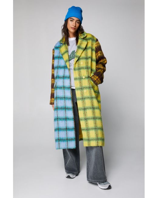 Nasty Gal Multicolor Wool Look Contrast Plaid Panelled Coat