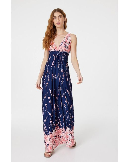 Izabel London Blue Floral V-neck A-line Maxi Dress