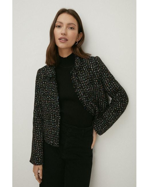Oasis Black Premium Multi Colour Tweed Jacket
