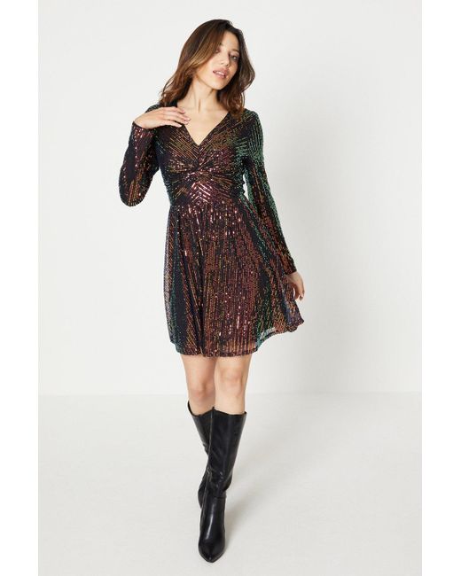 Oasis Black Rainbow Twist Front Sequin Mini Dress