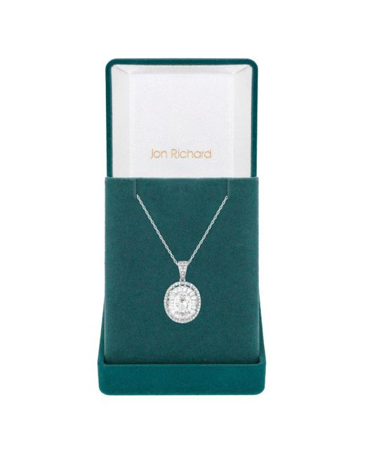 Jon Richard Green Rhodium Plated Cubic Zirconia Statement Crystal Pendant Necklace - Gift Boxed