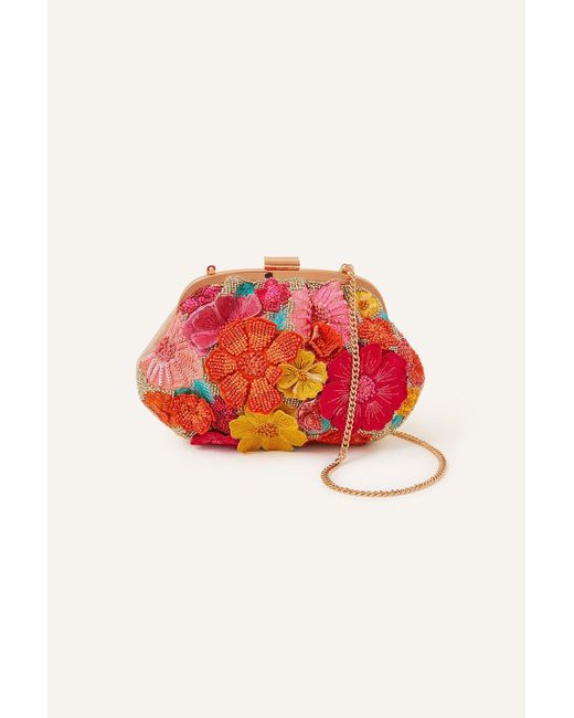 Accessorize Red 3d Floral Clipframe Bag