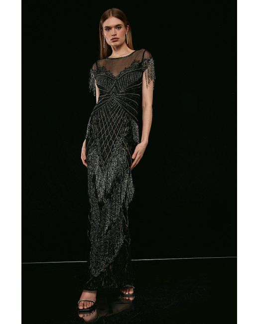 Coast Black Premium Fringed Embellished Maxi Dress