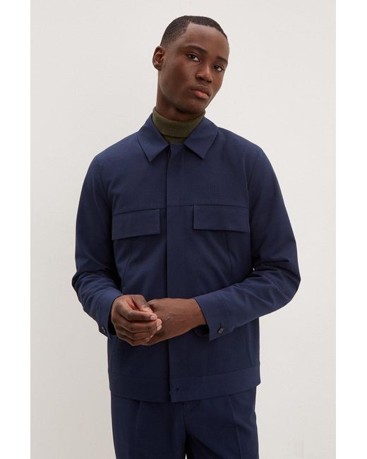 Burton Blue Slim Fit Navy Seersucker Harrington Jacket for men
