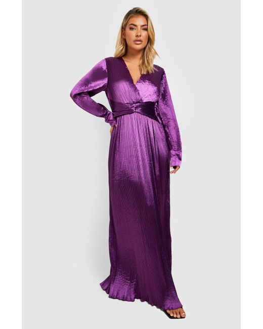 Boohoo Purple Premium Plisse Twist Detail Maxi Dress