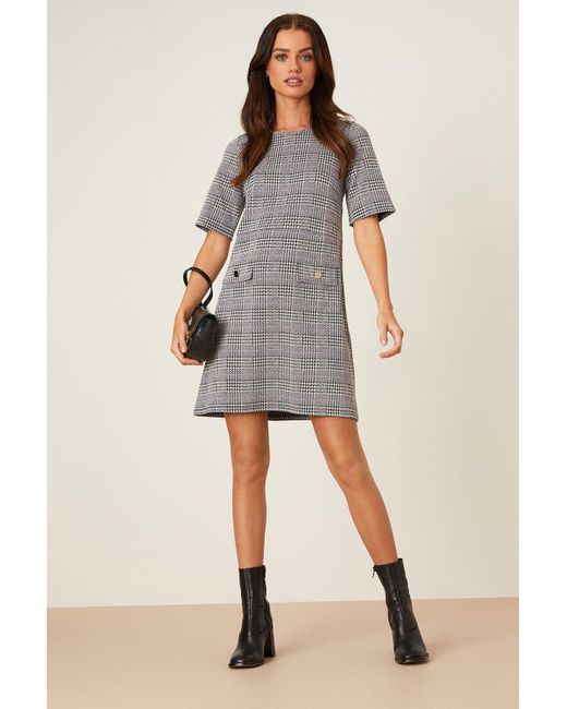 Dorothy Perkins Gray Check Jacquard Short Sleeve Shift Mini Dress