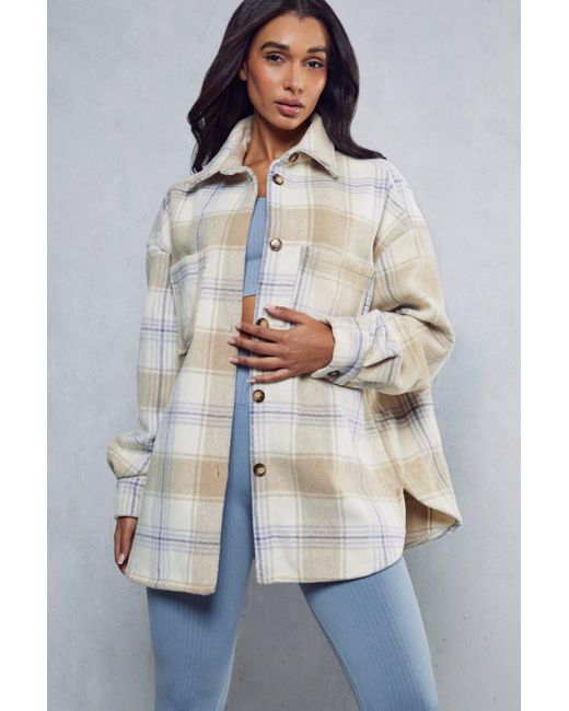 MissPap Blue Brushed Checked Shacket
