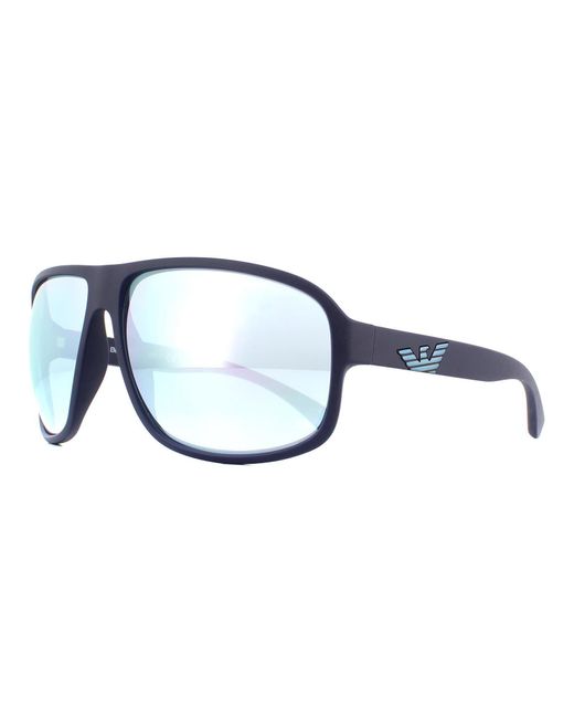 Emporio Armani Aviator Matte Blue Blue Mirror White Sunglasses for men