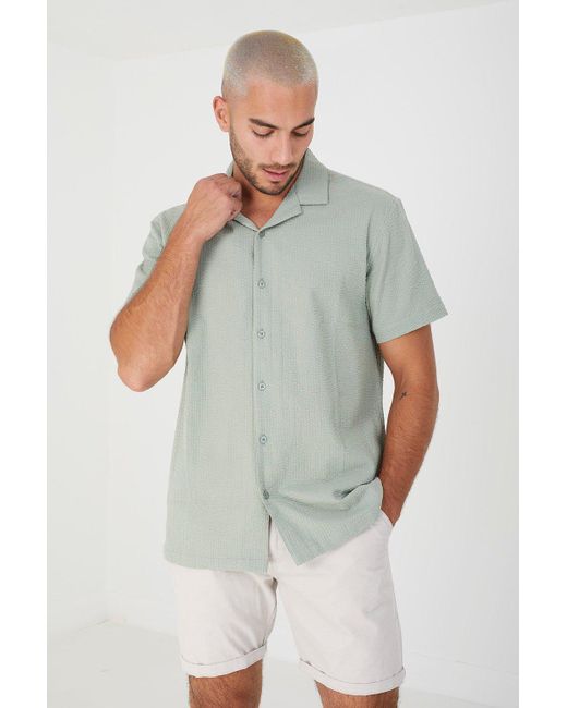 Brave Soul Green 'luca' Short Sleeve Fine Stripe Revere Collar Shirt for men
