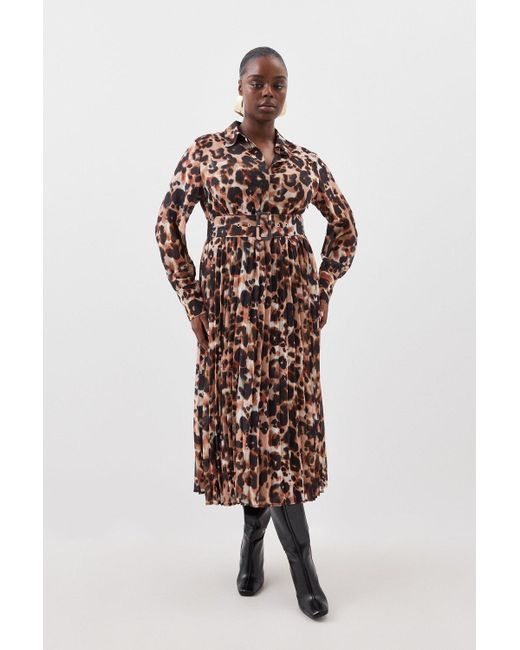 Karen Millen Multicolor Plus Size Blurred Animal Georgette Woven Shirt Midi Dress