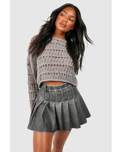 Boohoo Gray Vintage Look Faux Leather Pleated Tennis Skirt