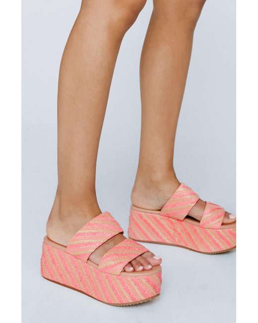 Nasty Gal Pink Stripe Raffia Platform Sandals