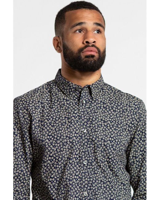 French Connection Gray Cotton Long Sleeve Floral Shirt for men