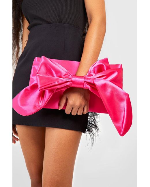 Boohoo Pink Oversized Bow Clutch Bag