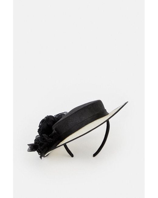 Karen Millen Black Emily- London Floral Detail Boater Hat
