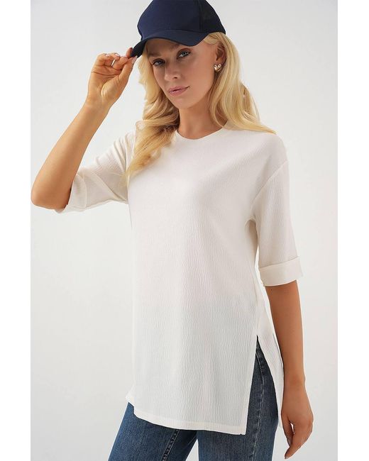 Bigdart White Textured Crew Neck Short Sleeve T-Shirt