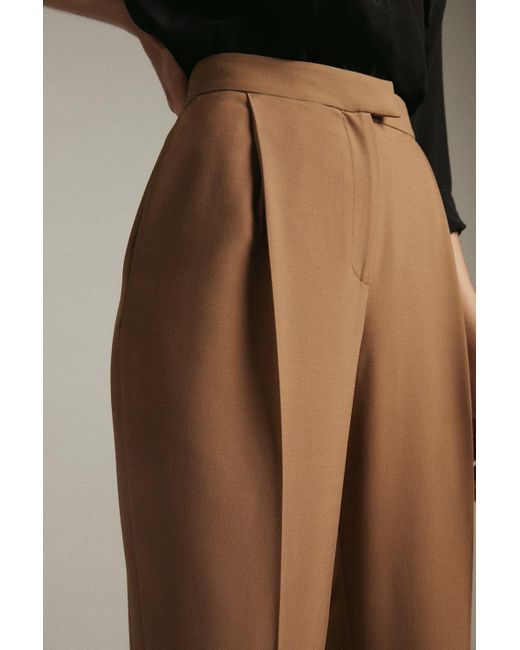 Karen Millen Brown Stretch Wool Blend Tapered Turn Up Trouser