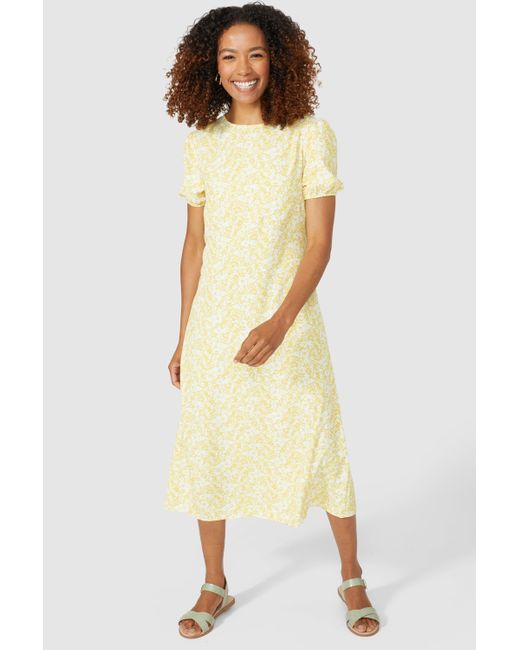 MAINE Natural Ditsy Print Tiered Scoop Neck Midi Dress