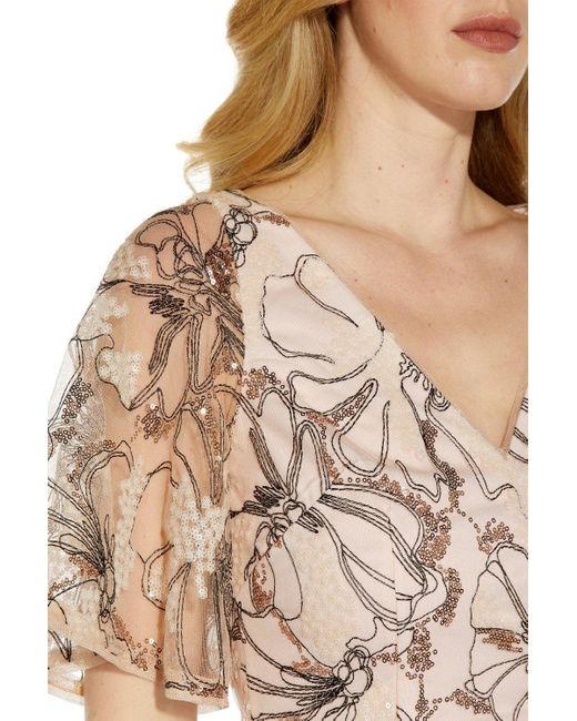 Adrianna Papell Natural Floral Sequin Gown