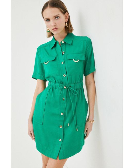 Karen Millen Green Petite Linen Viscose Woven Mini Dress