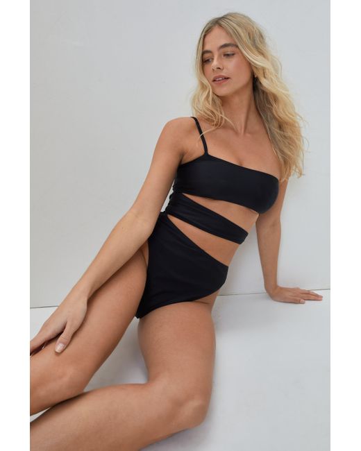 Nasty Gal Black One Shoulder Cut Out Swimsuit