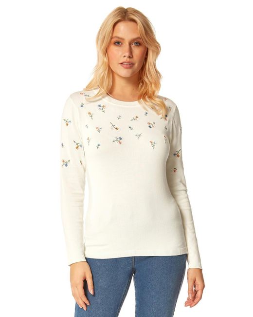 Roman White Floral Embroidered Jumper
