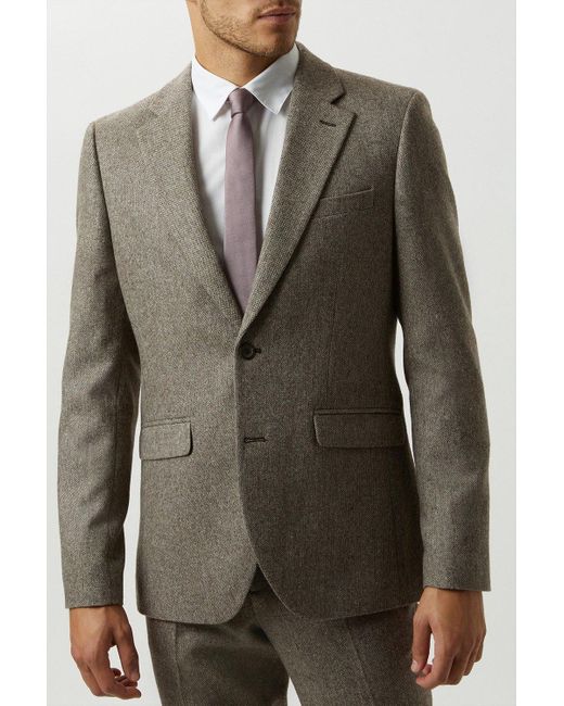 Burton Natural Slim Fit Neutral Basketweave Tweed Suit Jacket for men