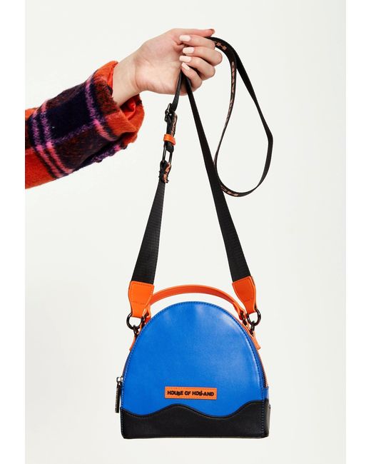 House of Holland Red Cross Body Bag In Royal Blue, Orange And Black With Printed Logo