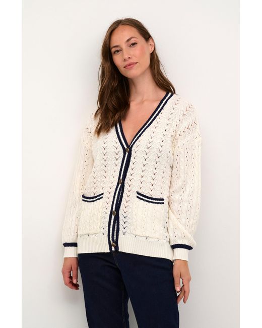 Cream Natural Preps Two-tone Buttons Cardigan