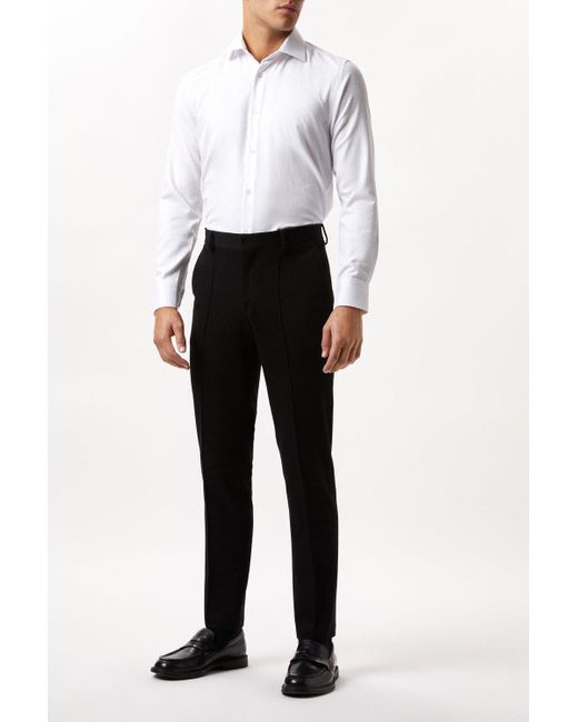 Burton White Long Sleeve Tailored Fit Basket Weave Collar Shirt for men