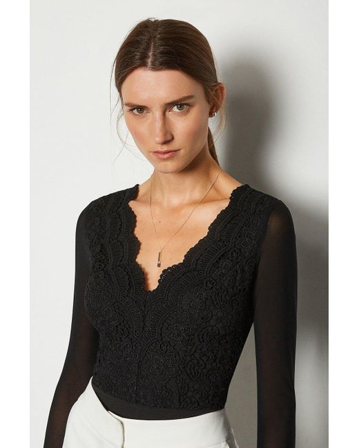 Karen Millen Black Long Sleeve Lace Bodysuit