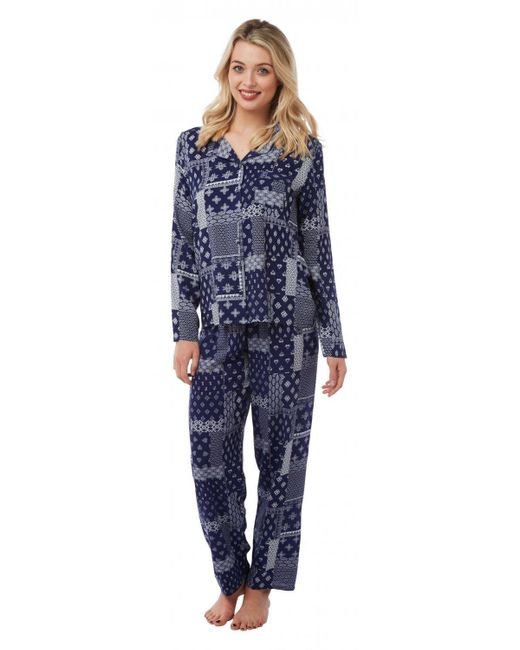 CAMILLE Blue Printed Satin Pyjama Set
