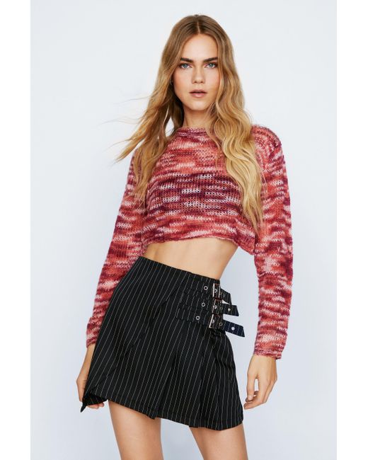 Nasty Gal Red Pinstripe Buckle Detail Mini Skirt