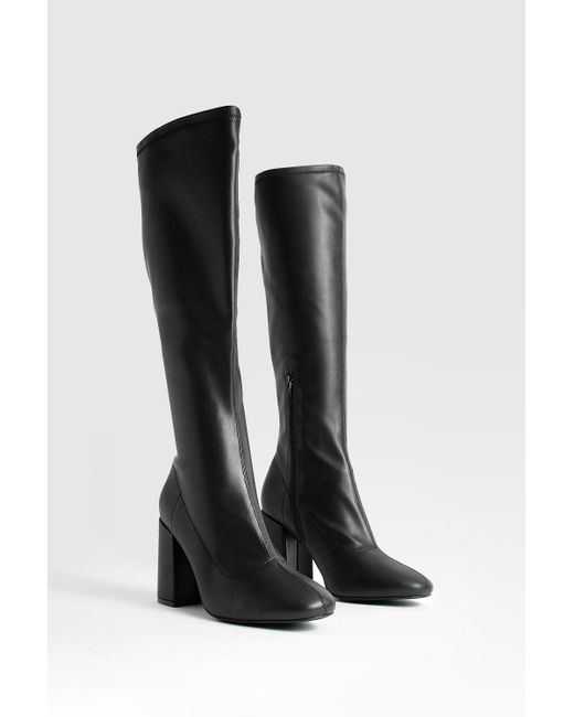 Boohoo Black Wide Fit Stretch Knee High Boots