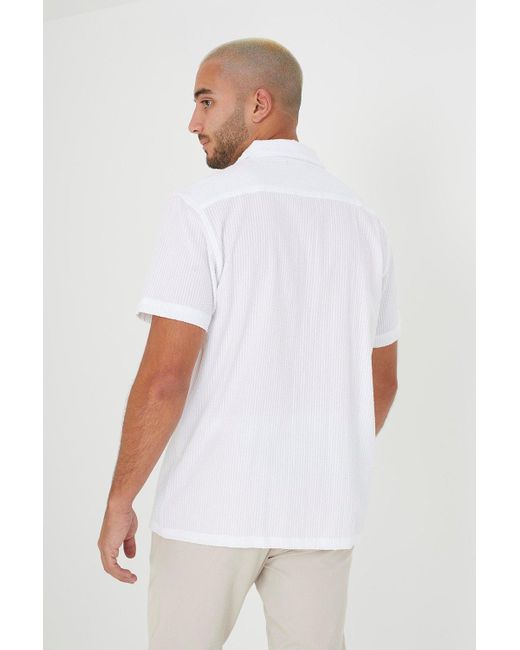 Brave Soul White 'luca' Short Sleeve Fine Stripe Revere Collar Shirt for men