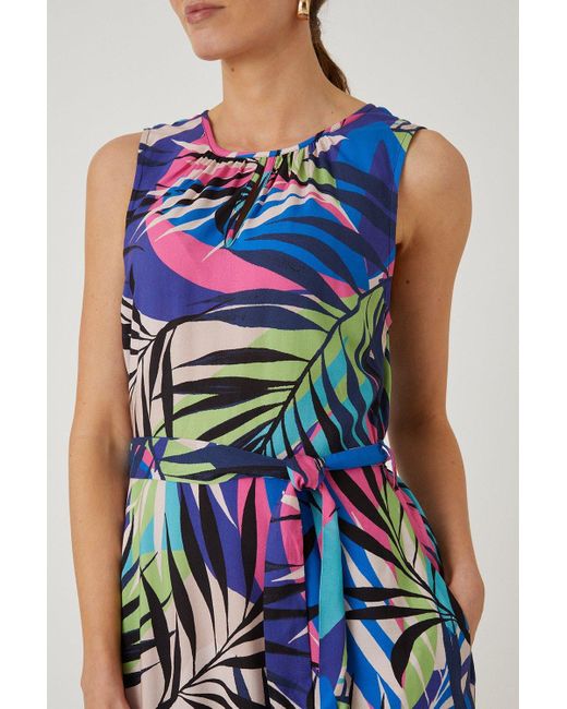 Wallis Blue Tropical Belted Tiered Maxi Dress