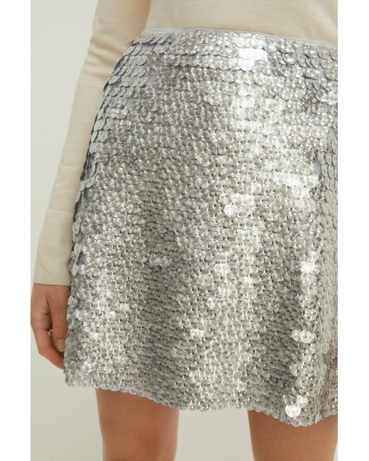 Oasis White Silver Disc Sequin Mini Skirt